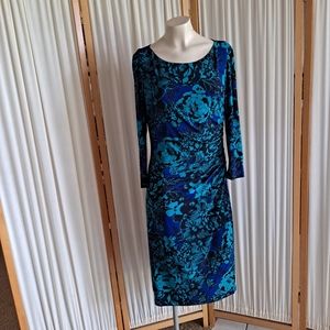 Chaps blue long sleeve dress with gathered side